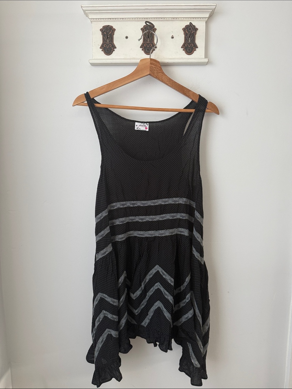 Free People Black Tank Top with Gray Chevron Stripes